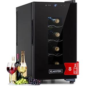 KLARSTEIN Cantinetta Vino, Cantinetta Vino Refrigerata a Zona Singola per Interno/Esterni, Frigo Bar, Cantina Vino con Vetrina, Mini Bar con Protezione UV, Frigo Vino Touch, 11-18°C, 8 Bottiglie