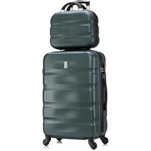 CELIMS - Set Valigie | Valigia Media 20 kg Rigida Verde Scuro + Beauty Case da Viaggio 35cm | Valigia da Stiva 65cm | Trolley Medio 65cm con 4 Ruote | Valigie con Beauty Case