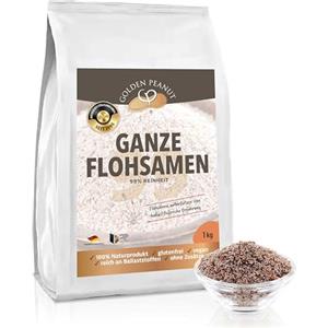 GOLDEN PEANUT Semi di psillio interi 1 kg - 99% di purezza, ricchi di fibre, senza additivi, provenienti dall'India, ingredienti vegani e senza glutine