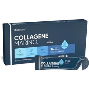 WeightWorld Collagene da Bere Tipo 1 da 5000mg in Bustine Senza Zucchero, Acido Ialuronico e Vitamina C, La Vitamina C Contribuisce alla Normale Formazione del Collagene per la Normale Funzione delle Ossa (EFSA)