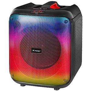 Trevi XFest XF 470 KB Altoparlante Amplificato 60W, Cassa Wireless Portatile con Microfono Dinamico Incluso per Karaoke, Funzione TWS, File MP3 da Flash USB/Micro SD, AUX-IN, Display LED Rosso