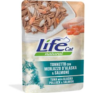 Life Cat Natural Tonnetto con Merluzzo d'Alaska e Salmone - Cibo Umido per Gatti Adulti in Bustina da 70 Gr