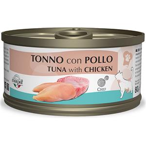 Marpet Chef Cibo Umido per Gatti - Tonno con Pollo - 80 gr - Alta Appetibilità e Senza Conservanti