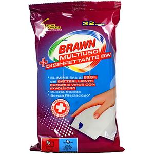 Brawn Salviette Disinfettanti Multiuso 32 Pezzi - Efficaci contro Batteri, Lieviti, Funghi e Virus
