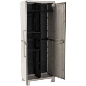 Toomax armadio Wood Midi Portascope con 4 ripiani Interni, in plastica da Interni ed esterni, colore grigio tortora/grigio chiaro.