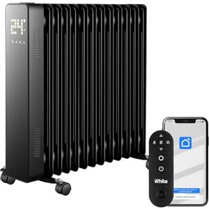 Brigros White - Radiatore Elettrico Ad Olio 13 Elementi. Stufa Elettrica A 240v. Telecomando Incluso, Funzione Touch. Display Led Luminoso. Calorifero Elettrico Con Ruote
