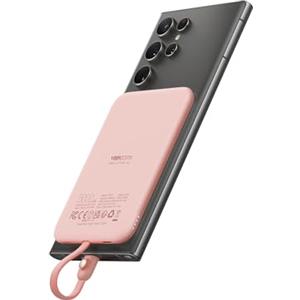 VEEKTOMX Power Bank 5000mAh VEEKTOMX Mini Powerbank con Cavo Integrati USB C Caricatore Portatile con 2 Uscite & 2 Ingressi Batteria Esterna per iPhone 15/Samsung/Google Pixel/Huawei/Xiaomi ecc. (Rosa)