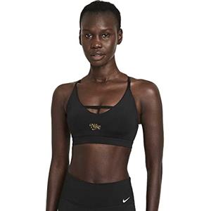 NIKE Indy Strpy Reggiseno, Opaco, Nero/Oro Metallizzato, XS Donna