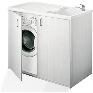 Negrari 5008PAM Mobile Coprilavatrice e Lavatoio Reversibile, Resina da Esterno, Bianco