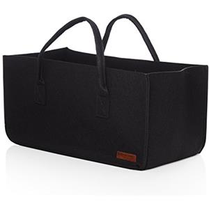 Lumaland cesta da Camino, Borsa di Feltro per Legna da ardere con Maniglia Rettangolare Circa 50 x 25 x 25 cm Nero