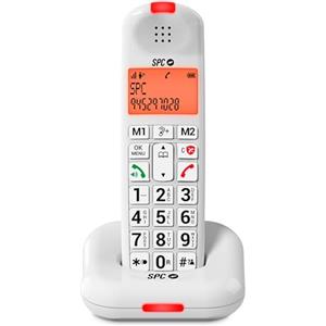 SPC Comfort Kairo - Telefono cordless anziani con tasti grandi, suono extra amplificato, compatibile con apparecchi acustici, funzione blocco chiamata, segnale luminoso, 2 memorie dirette - Bianco