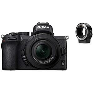 Nikon Z50 + Z Dx 16-50 Vr + Ftz Fotocamera Mirrorless, Cmos Dx da 20.9 Mp, Sistema Hybrid-Af, Mirino Elettronico (Evf), LCD 3.2 Touch, Video 4K, Nero