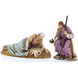 Moranduzzo Natività 3 Soggetti e Maria Sdraiata per Presepe da Cm 13 Scala 1:15-Statuine Presepe Indistruttibili-Stile 700',Pittura Rifinita a Mano,Prodotto Ufficiale, Made in Italy, Scultore M. Landi