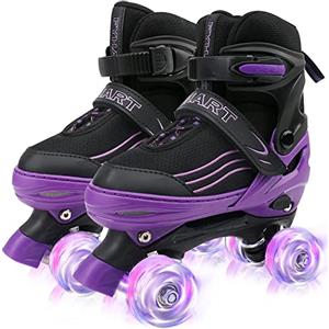 MGYZM Pattini a rotelle per ragazze e ragazzi pattini a rotelle regolabili per bambini pattini a rotelle leggeri per bambini, adatti per uso interno ed esterno, Medio (M (35-38 EU), Black purple)