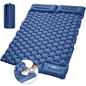 LAMA Doppio Materassino da Campeggio Materasso ad Aria Gonfiabile per 2 Persone, 195 x 125 x 10 cm Materassino per Dormire Ultraleggero con Cuscino a Pompa d'Aria e Pressa per il Campeggio, Blu Navy