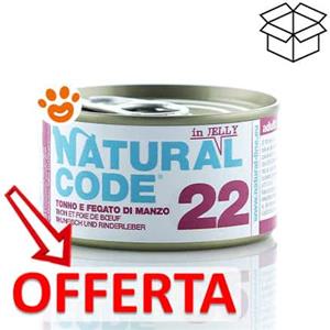 Natural Code 22 - Alimento Umido per Gatti con Tonno e Fegato di Manzo in Jelly - 85g, Senza Conservanti e Glutine
