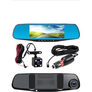 ClaShop Full HD dash cam per specchietto retrovisore con telecamera per la retromarcia con visione notturna, registrazione in loop e display da 4,3 pollici, 170° 120° posteriore, doppia auto 1080P