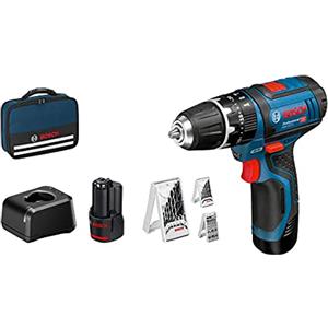 Bosch Professional Sistema 12V Trapano Avvitatore Con Percussione GSB 12V-15, Incl. Batteria 2x2.0 Ah + Caricabatterie, 2x Set Di Trapani, 1x Set Di Punte, In Borsa, Amazon Exclusive Set