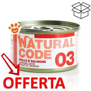 Natural Code 03 Pollo e Salmone - Cibo Umido per Gatti Adulti in Lattina da 85g, Senza Conservanti e Glutine