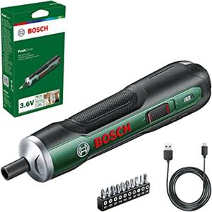 Bosch Home and Garden Cacciavite a batteria PushDrive Starter Set (3,6V; 1,5Ah; 5,0 Nm; 10 punte per cacciavite; con cavo caricabatteria micro-USB; in confezione di cartone)