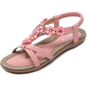 Acfoda Sandali Donna Estive Comodi Ortopedico Strass Bohemia Infradito da Spiaggia Bassi Flip Flop Eleganti Scarpe Rosa 38