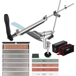 EXLECO 14Pcs Affilacoltelli Professionale Affila Coltelli 360° Otazione Knife Sharpener Angolo Fisso Kit Affilatura Coltelli Sgancio Rapido Affila Coltello con 4 Pietre Affilatura 6 Pietre Diamantate