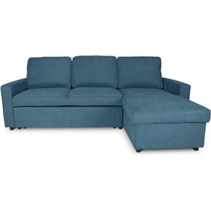 SAMIRA Divano letto angolare con contenitore, divano con chaise longue reversibile mod. Kennedy (Blu denim)