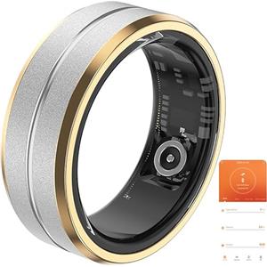 Mingtawn Smart Ring Bluetooth IP68 Fitness Tracker Impermeabile, Monitoraggio della Salute e dei Passi, Anelli Sportivi Leggeri per Uomo Bordo Oro Argento per iOS e Android US10