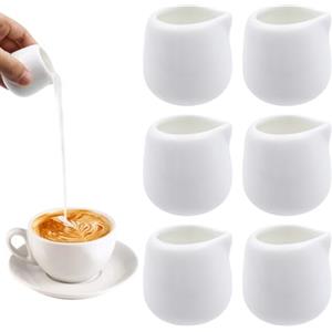 CONNECTION 6 Pezzi Mini Bricco Latte Mini Brocca per Latte in Ceramica 50ml | Piccole Brocche per Latte Porcellana Mini Lattiera senza manico Bricco Latte Professionale per Caffè Succo (Bianco)