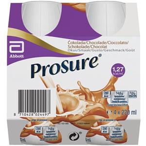Abbott ProSure Chocolate - Alimento Completo Iperproteico e Ipercalorico in 4 Bottiglie da 220ml con Omega 3 e Antiossidanti
