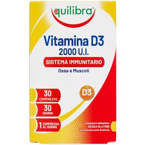 Equilibra Vitamina D3 2000UI - 30 Compresse per Sistema Immunitario, Ossa e Muscoli