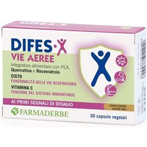 FARMADERBE Difes-X - Integratore alimentare per le vie respiratorie, 30 capsule con Cisto, Vitamina C, Quercetina e Resveratrolo