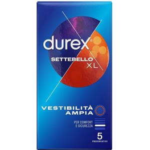 Durex Settebello XL - Preservativi Extra Large, 5 Pezzi, 57mm, Extra Lubrificati per Comfort Ottimale