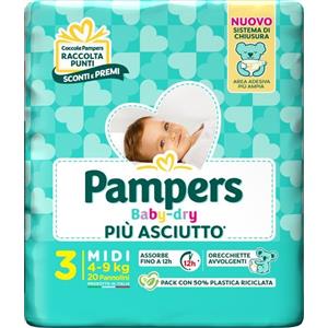 Pampers Baby Dry Pannolino Super Assorbente Taglia 3 Midi (4-9 Kg) - 20 Pezzi con Lozione Aloe Vera