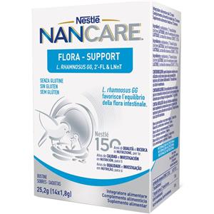 Nestlé Nancare Flora Support - Integratore Alimentare Pediatrico per Bambini dai 12 Mesi, 14 Bustine da 1,8g con 2'-FL e LNnT