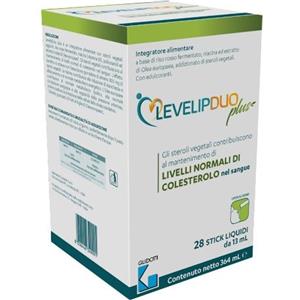 Laboratori Guidotti Levelip Duo Plus - Integratore per Colesterolo con Steroli Vegetali, Riso Rosso Fermentato e Niacina - 28 Stick da 13 ml