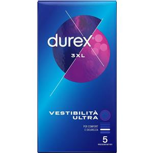 Durex Settebello 3XL - Preservativi Extra-Large con Lubrificante, 5 Pezzi