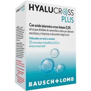BAUSCH & LOMB-IOM Hyalucross Plus - Collirio Monodose 20 Flaconcini da 0,5 ml con Acido Ialuronico e Camomilla per Sollievo da Secchezza e Rossore Oculare