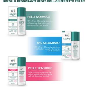 RoC Keops Deodorante Roll-On Sensitive 30ml - 48 Ore di Protezione per Pelle Sensibile con Aloe Vera
