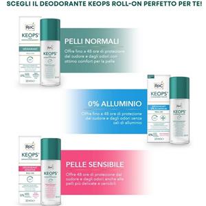 RoC Keops Deodorante Roll-On 48H Senza Alcool e Senza Profumo per Pelle Normale e Sensibile - 30 ml