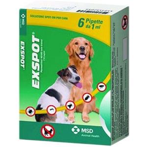 Exspot Soluzione Spot-On per Cani di Taglia Grande - 6 Pipette da 2ml con Permetrina per Protezione da Zecche, Pulci e Zanzare