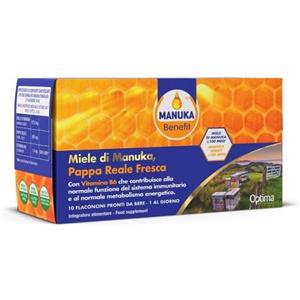 Optima Naturals Pappa Reale con Miele di Manuka e Vitamina B6 - 10 Flaconcini da 10 ml per il Sistema Immunitario e Vie Respiratorie
