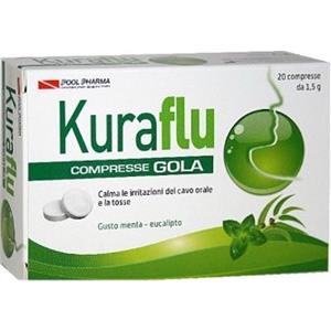 POOL PHARMA Kuraflu Gola Eucalipto - Compresse con Aloe Vera e Acido Ialuronico per Tosse e Irritazioni della Gola - 20 Compresse
