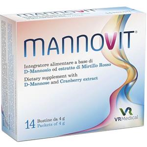 VR Medical Mannovit - Integratore Alimentare per Cistite, 14 Bustine da 4 gr con D-Mannosio e Mirtillo