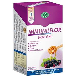 ESI Immunilflor - Integratore Alimentare in 16 Pocket Drink con Echinacea, Sambuco, Zinco e Miele di Manuka, Gusto Amarena