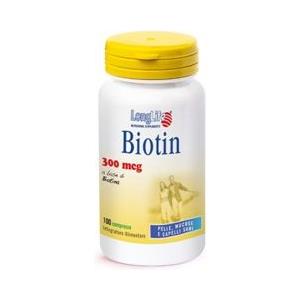 LongLife Biotin 300 mcg - Integratore Alimentare per Pelle e Capelli, 100 Compresse