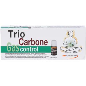 Pool Pharma Trio Carbone Gas Control - Integratore Alimentare per l'Eliminazione dei Gas - 7 Flaconcini da 10 ml