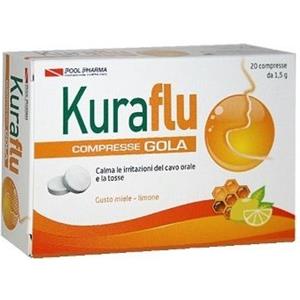 Pool Pharma Kuraflu Gola Limone e Miele - Compresse con Aloe Vera e Acido Ialuronico per Calmante della Tosse - 20 Compresse