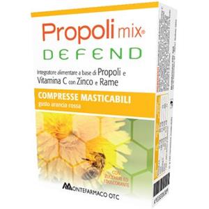 Montefarmaco Propoli Mix Defend - Integratore Alimentare 30 Compresse Masticabili Gusto Arancia con Vitamina C, Zinco e Rame