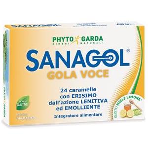 Phyto Garda Sanagol Gola Voce Miele e Limone - Integratore Alimentare con Erisimo, 24 Caramelle
